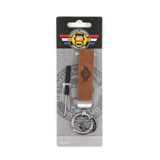 TRUCKJUNKIE KEYCHAIN WITH ENGRAVED LOGO - BROWN with ring