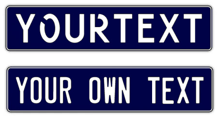 LICENSE PLATE BLUE/WHITE OWN IMPRINT