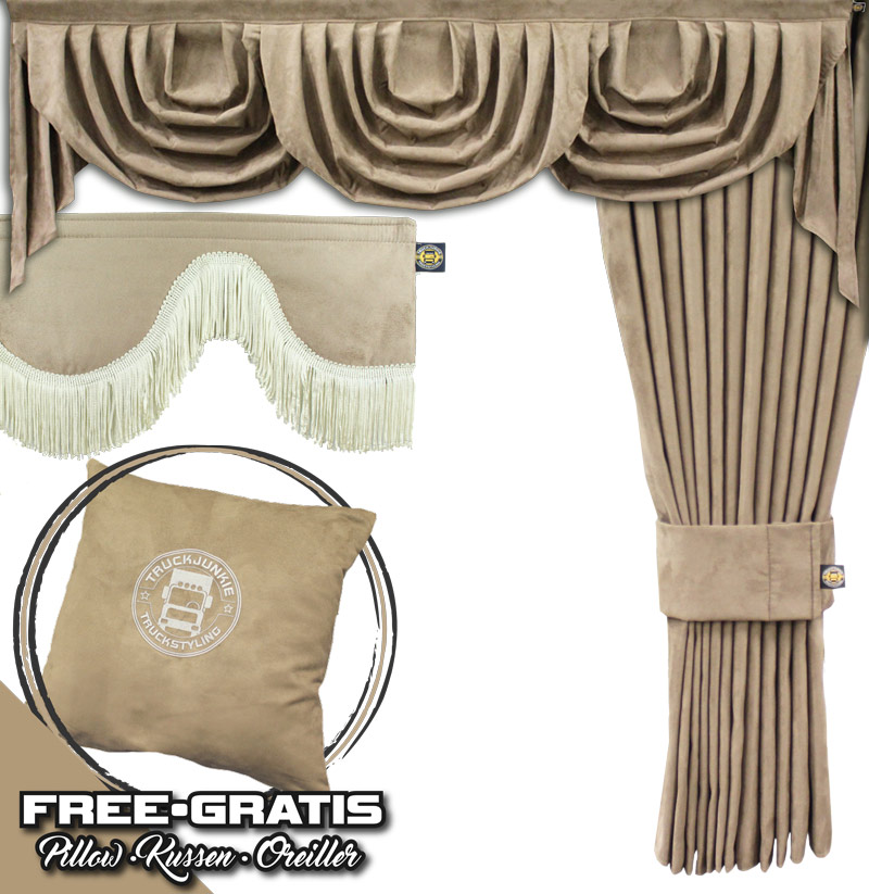 classic tassels Scania TRUCK CURTAINS SCANIA Brown Full set of lined curtains