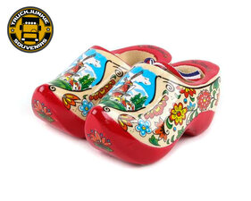 PAIR OF WOODEN CLOGS - 10CM - RED/WHITE