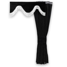 SET SIDE CURTAIN AND WINDOW PELMET - BLACK AND WHITE FRINGES