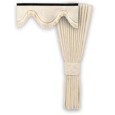 SET SIDE CURTAIN AND WINDOW PELMET - CREAM AND BEIGE FRINGES